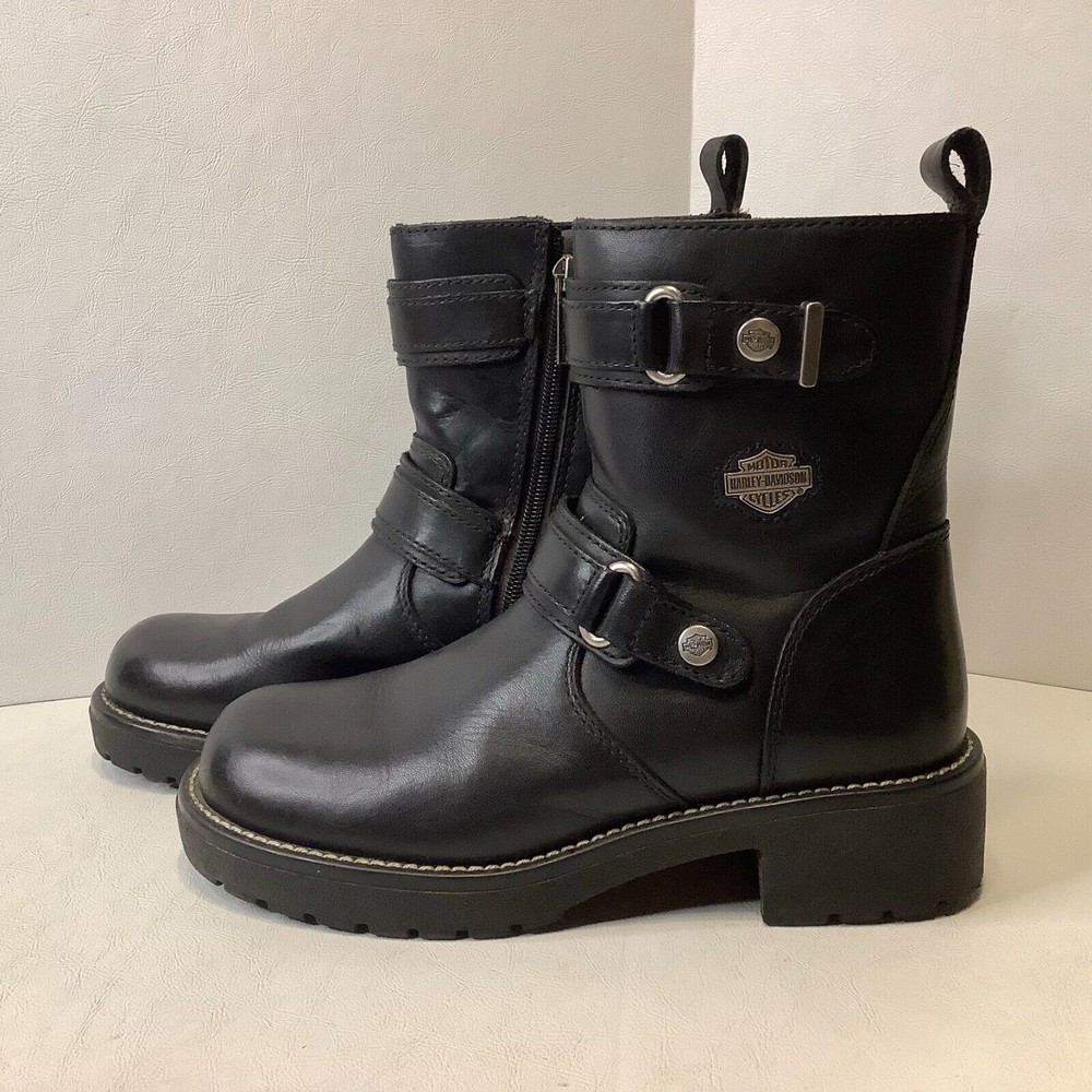 Harley Davidson Womens Black Leather Zip Motorcycle Boots 84009 USA Sz 8.5 - Picture 5 of 10